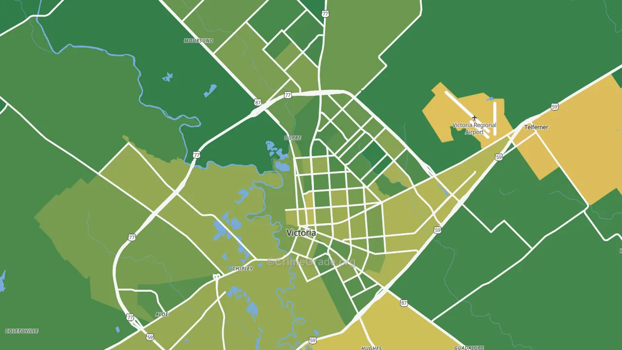 Victoria, TX Map of Vehicle Theft Rates