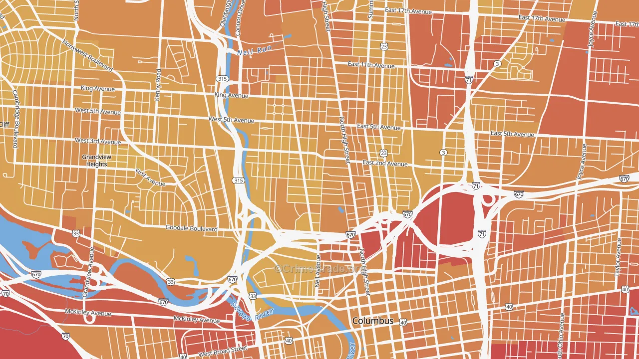Victorian Village, Columbus, OH Map of Vehicle Theft Rates