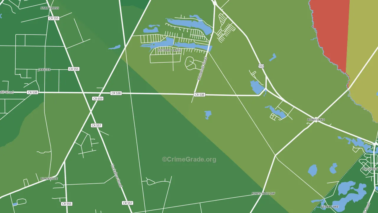 Victory Lakes, NJ Map of Vehicle Theft Rates