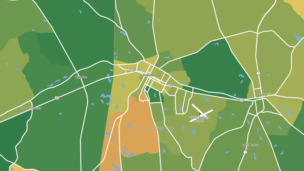 Vidalia, GA Map of Vehicle Theft Rates