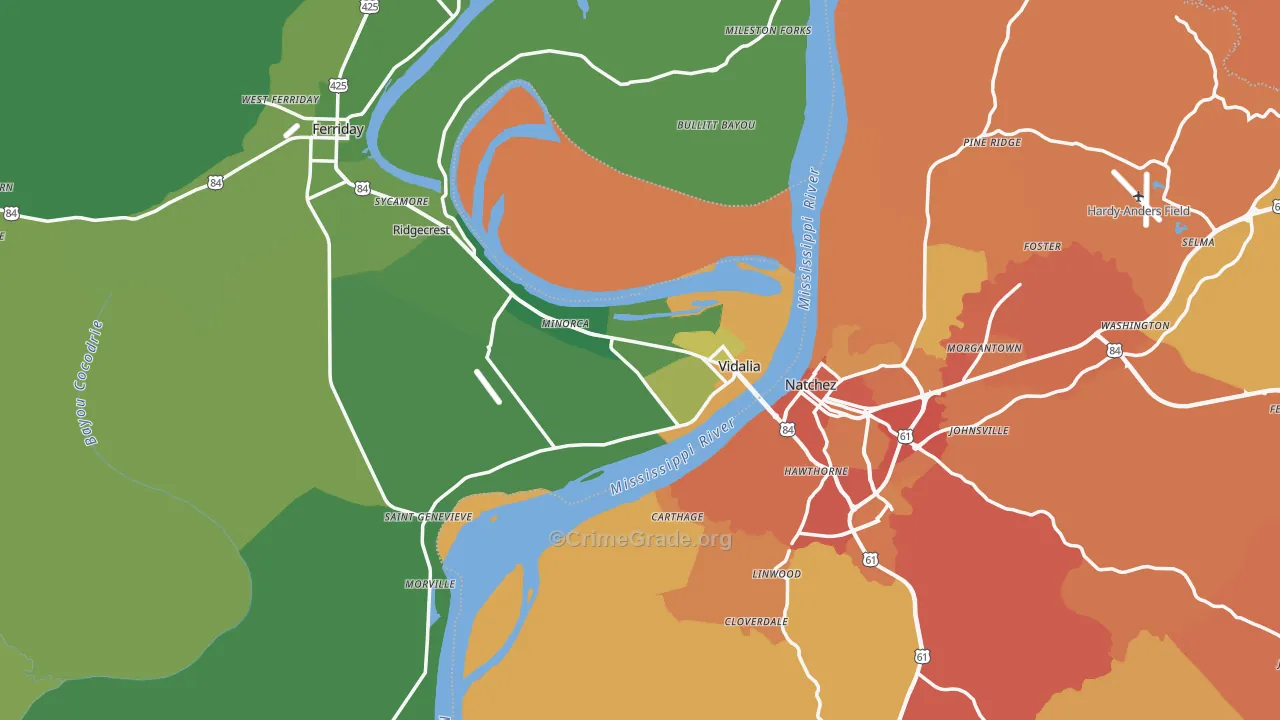 Vidalia, LA Map of Vehicle Theft Rates