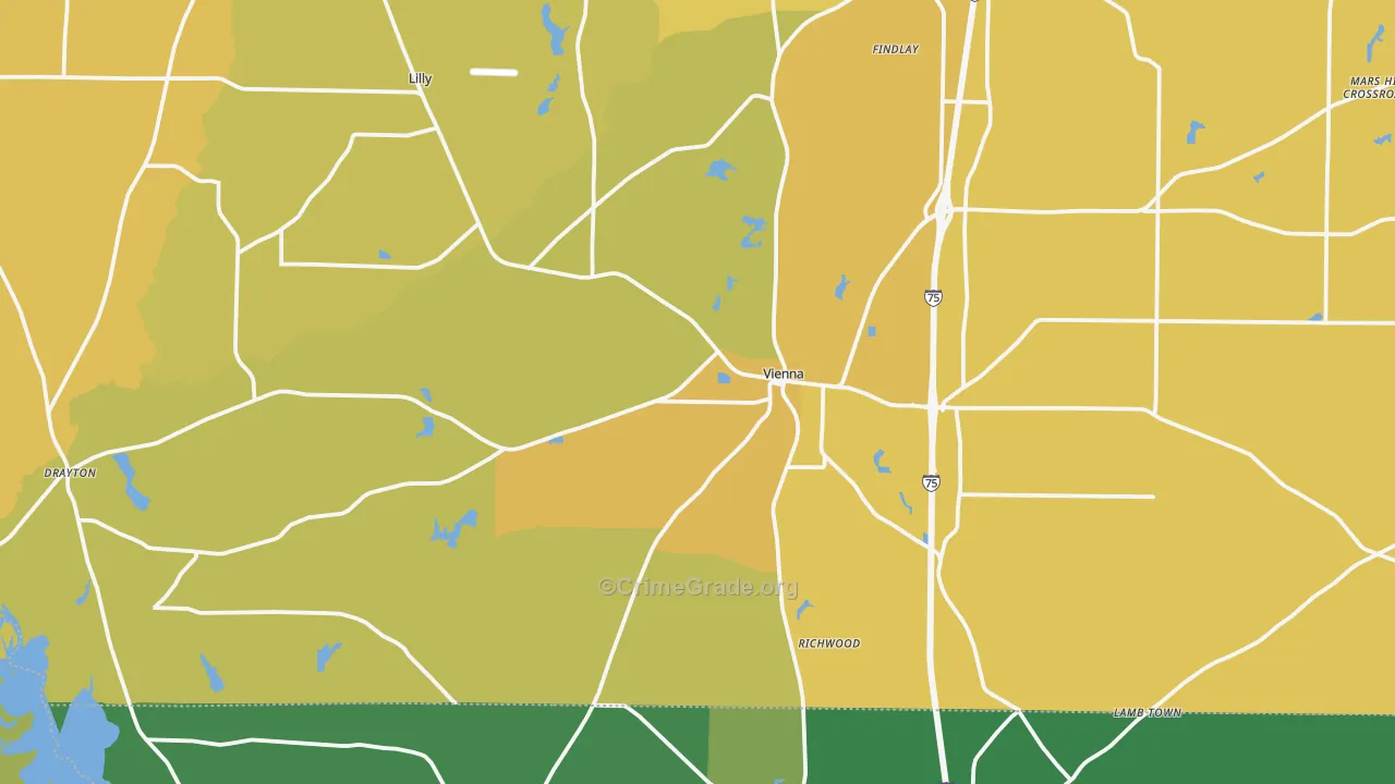 Vienna, GA Map of Vehicle Theft Rates