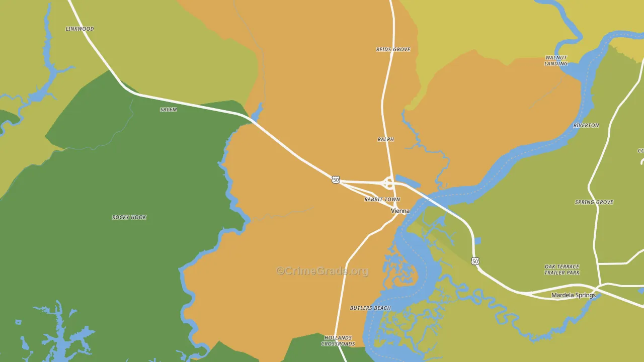 Vienna, MD Map of Vehicle Theft Rates
