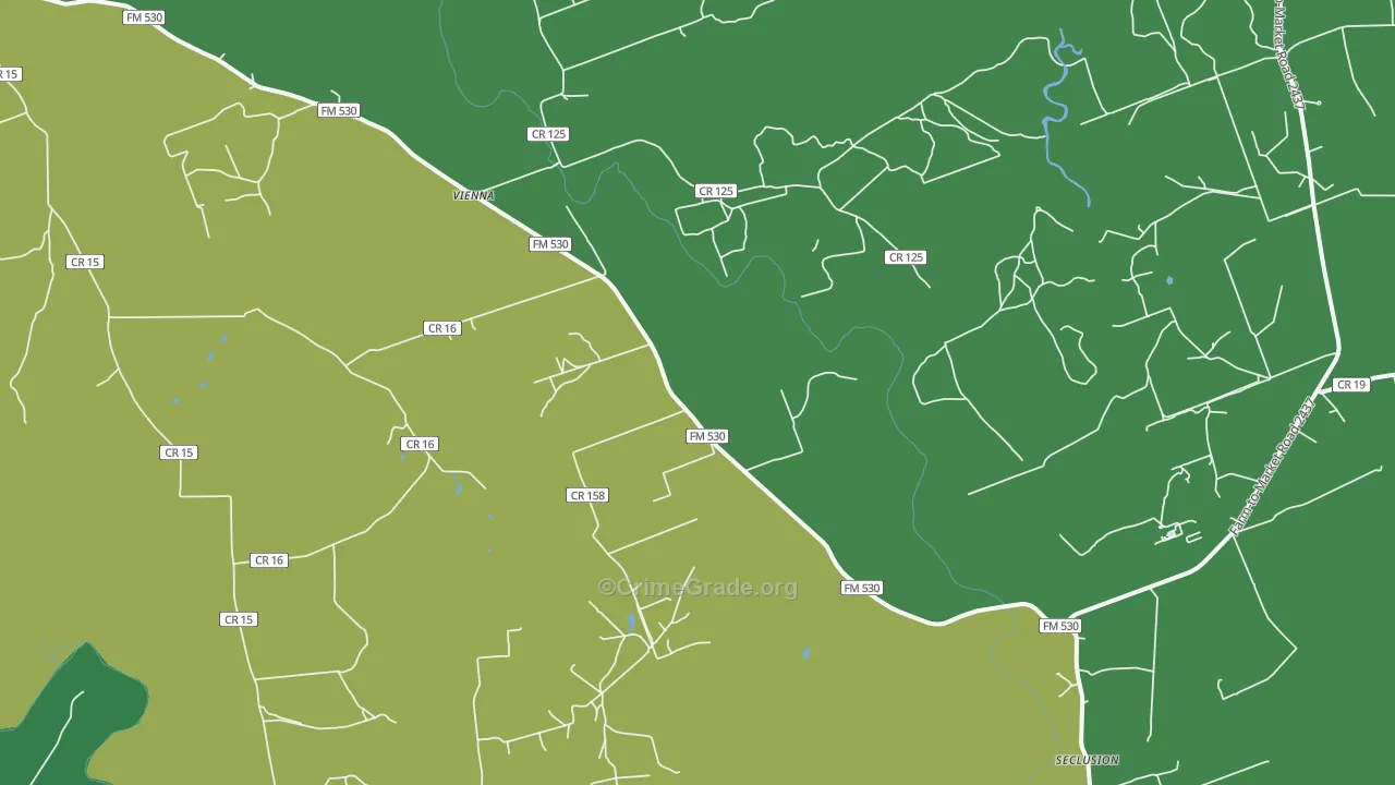 Vienna, TX Map of Vehicle Theft Rates