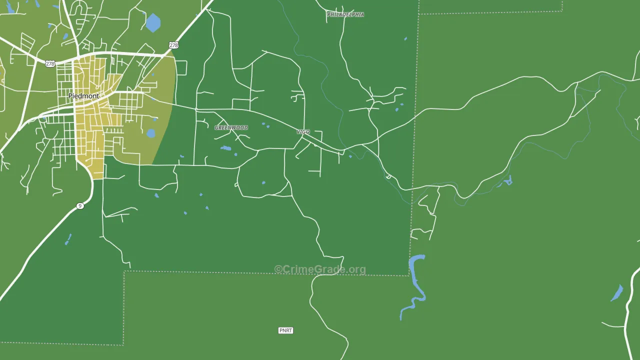 Vigo, AL Map of Vehicle Theft Rates