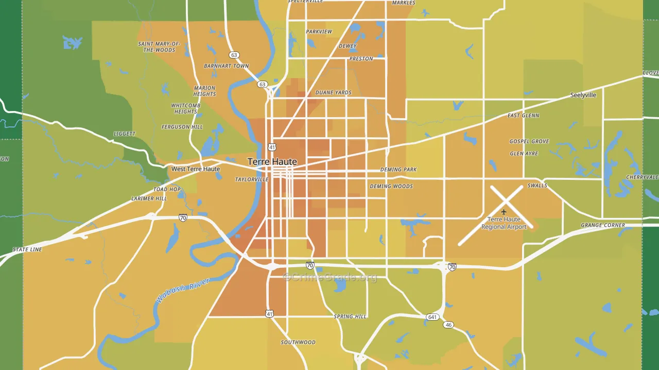 Vigo County, IN Map of Vehicle Theft Rates