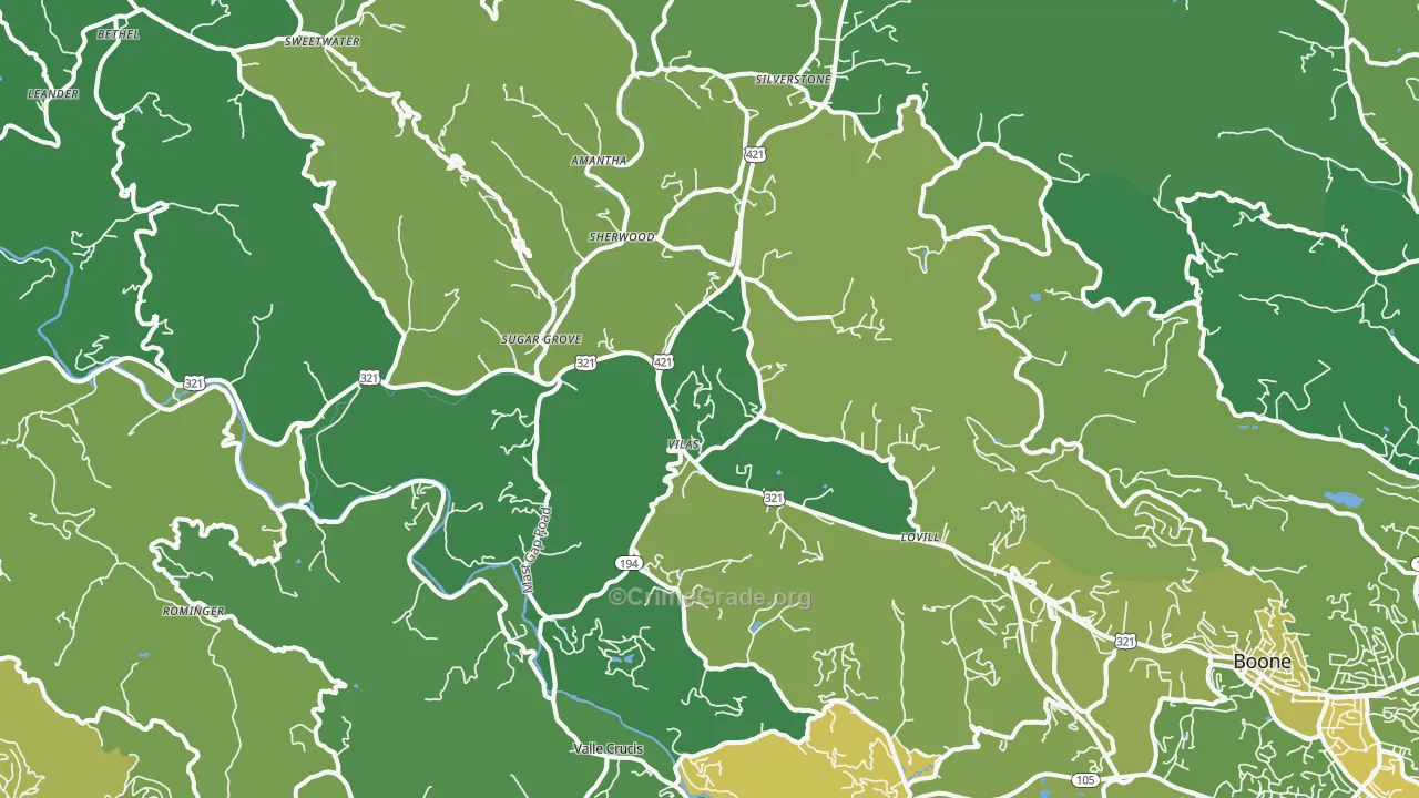 Vilas, NC Map of Vehicle Theft Rates