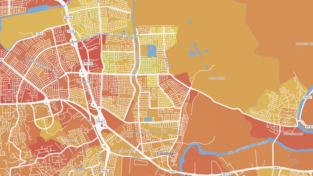 Villa Carolina, Carolina, PR Map of Vehicle Theft Rates