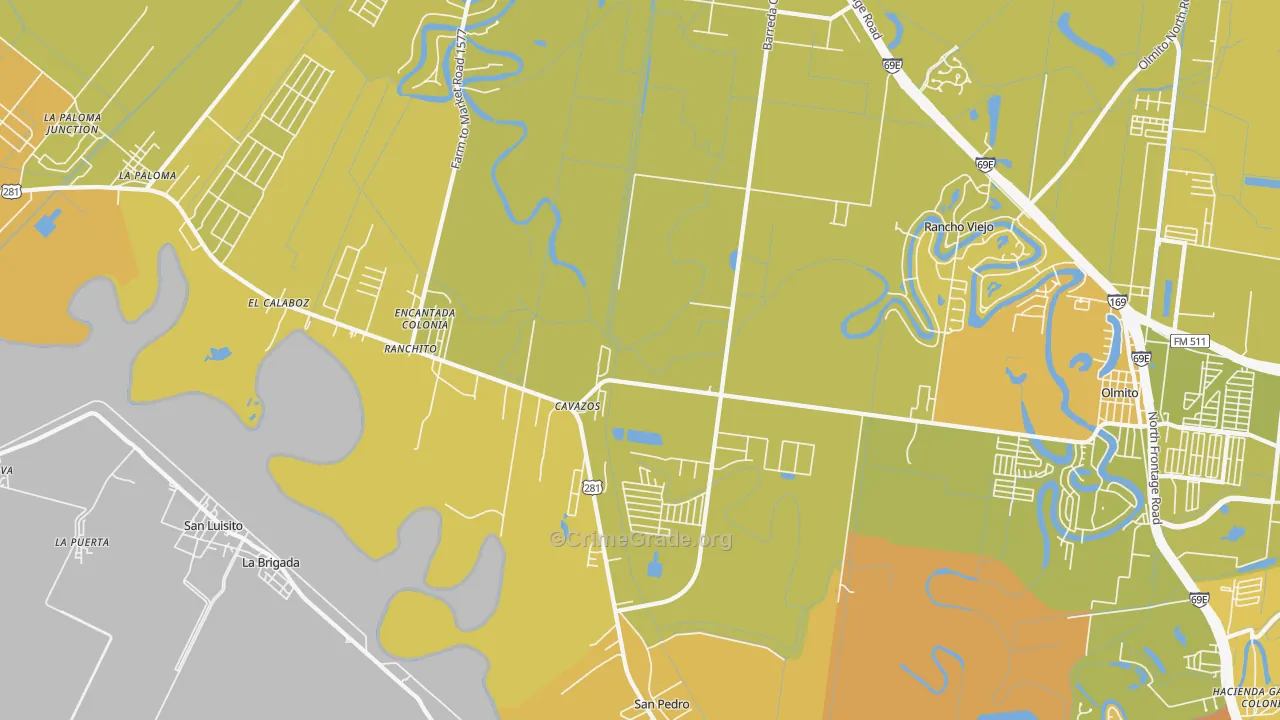 Villa Cavazos, TX Map of Vehicle Theft Rates