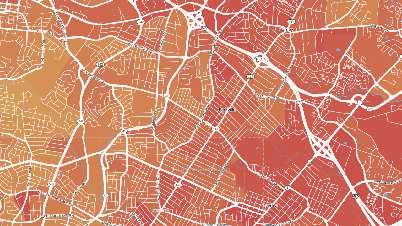 Villa Cresta, Parkville, MD Map of Vehicle Theft Rates