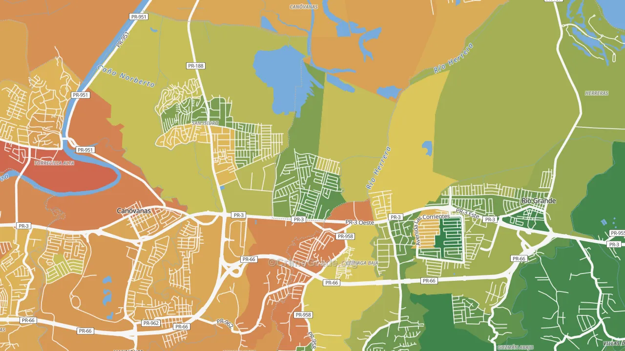 Villa de Loiza, Rio Grande, PR Map of Vehicle Theft Rates