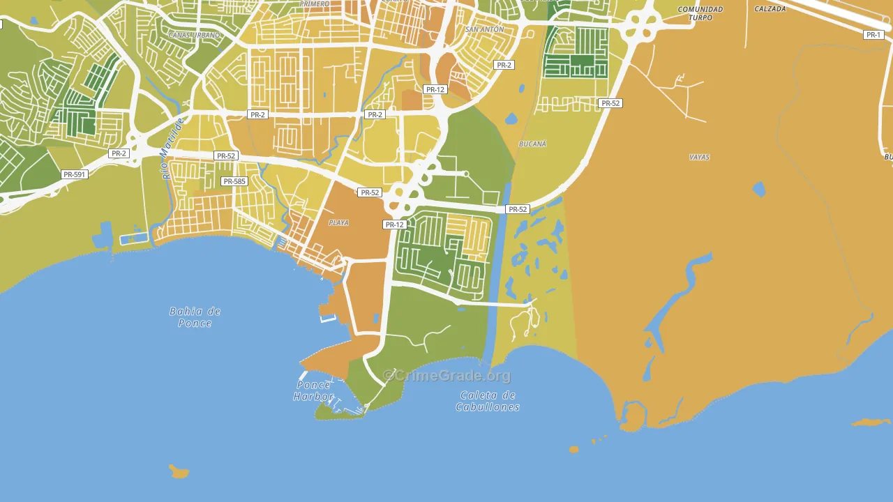 Villa del Carmen, Ponce, PR Map of Vehicle Theft Rates