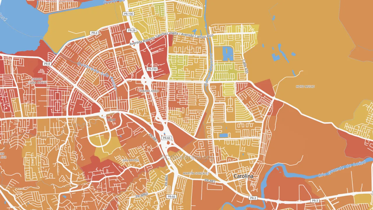 Villa Fontana, Carolina, PR Map of Vehicle Theft Rates