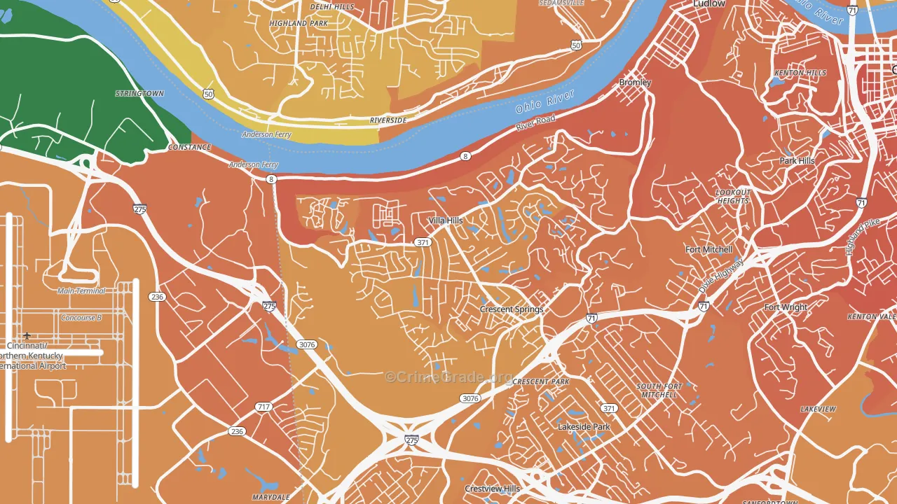 Villa Hills, KY Map of Vehicle Theft Rates