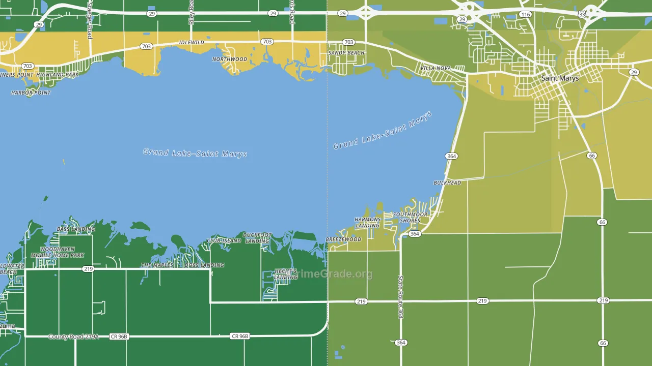 Villa Nova, OH Map of Vehicle Theft Rates