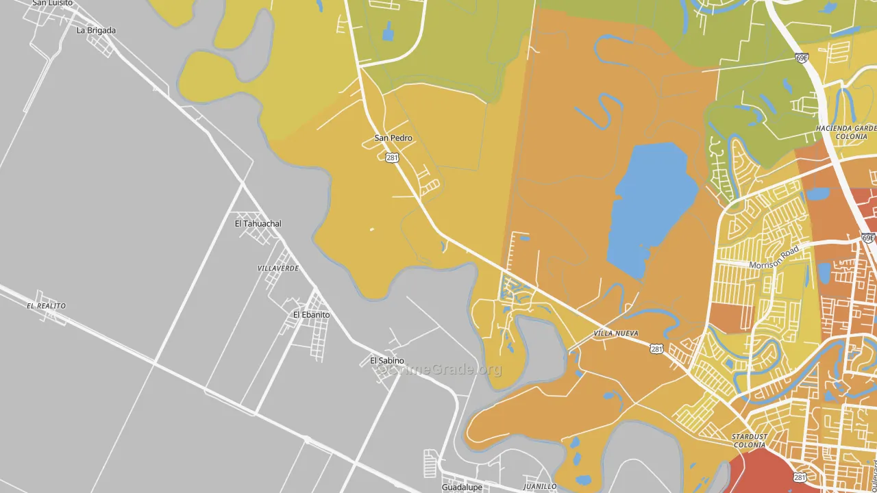 Villa Nueva, TX Map of Vehicle Theft Rates