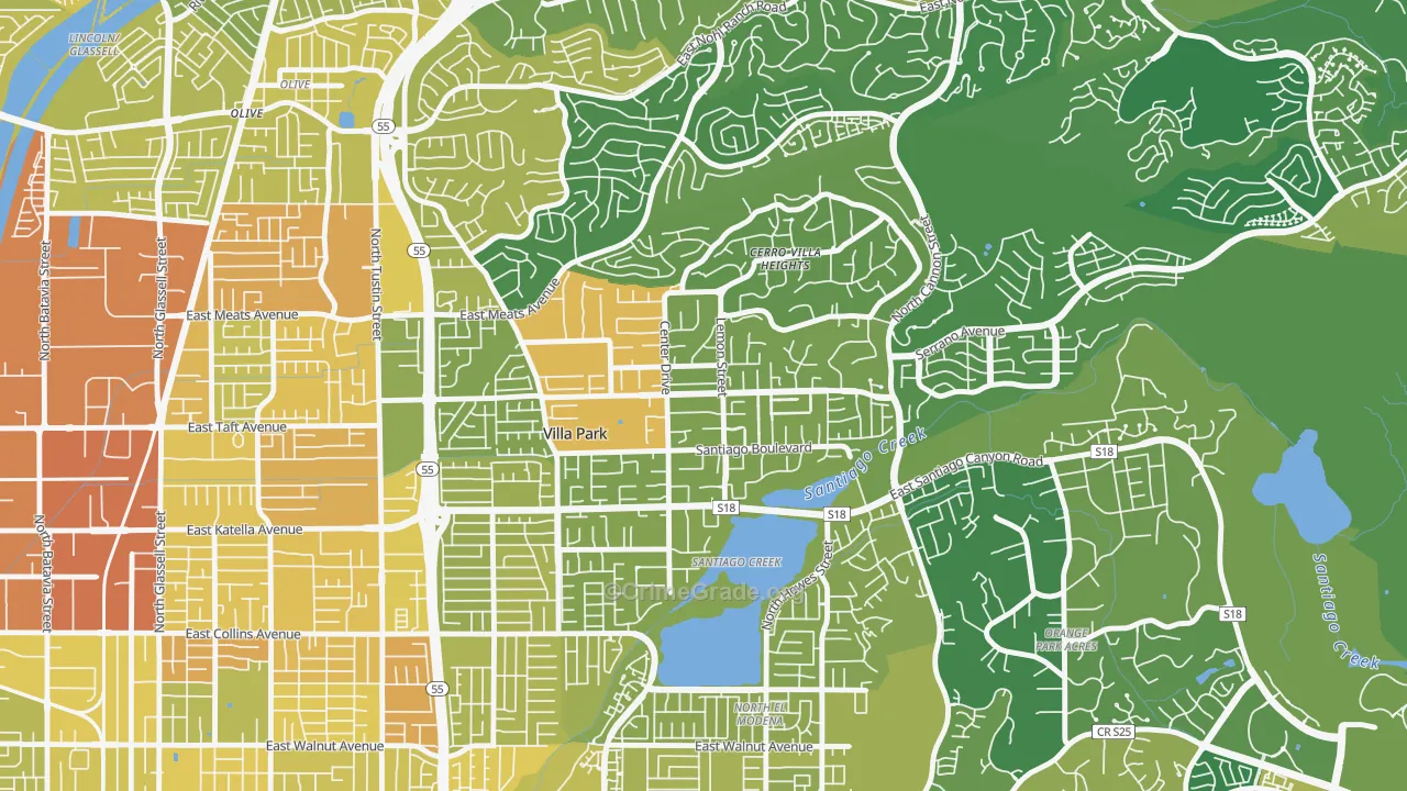 Villa Park, CA Map of Vehicle Theft Rates