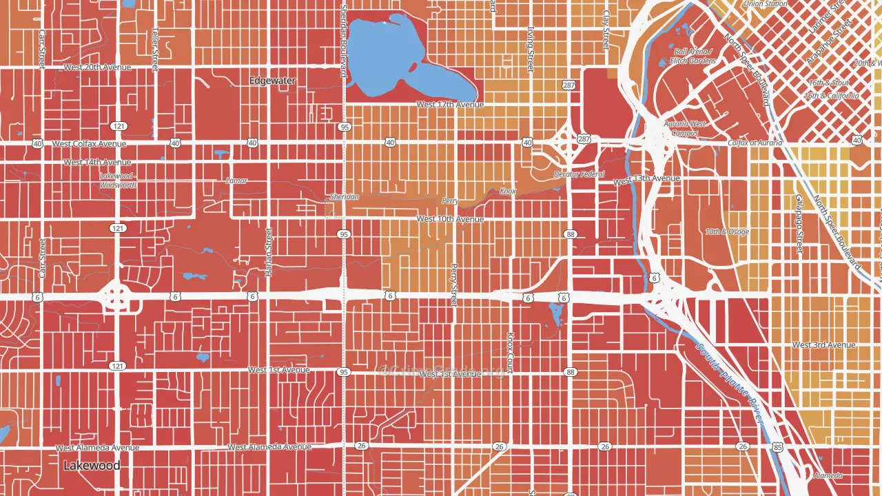 Villa Park, Denver, CO Map of Vehicle Theft Rates