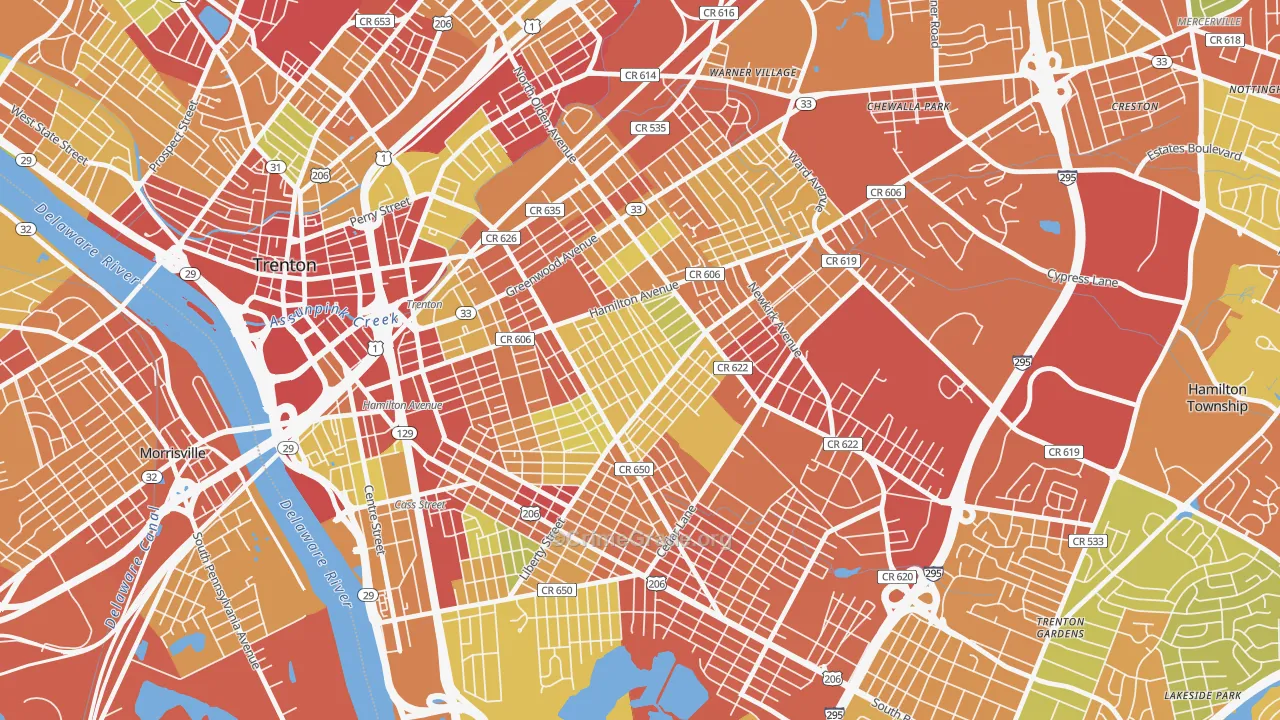 Villa Park, Trenton, NJ Map of Vehicle Theft Rates