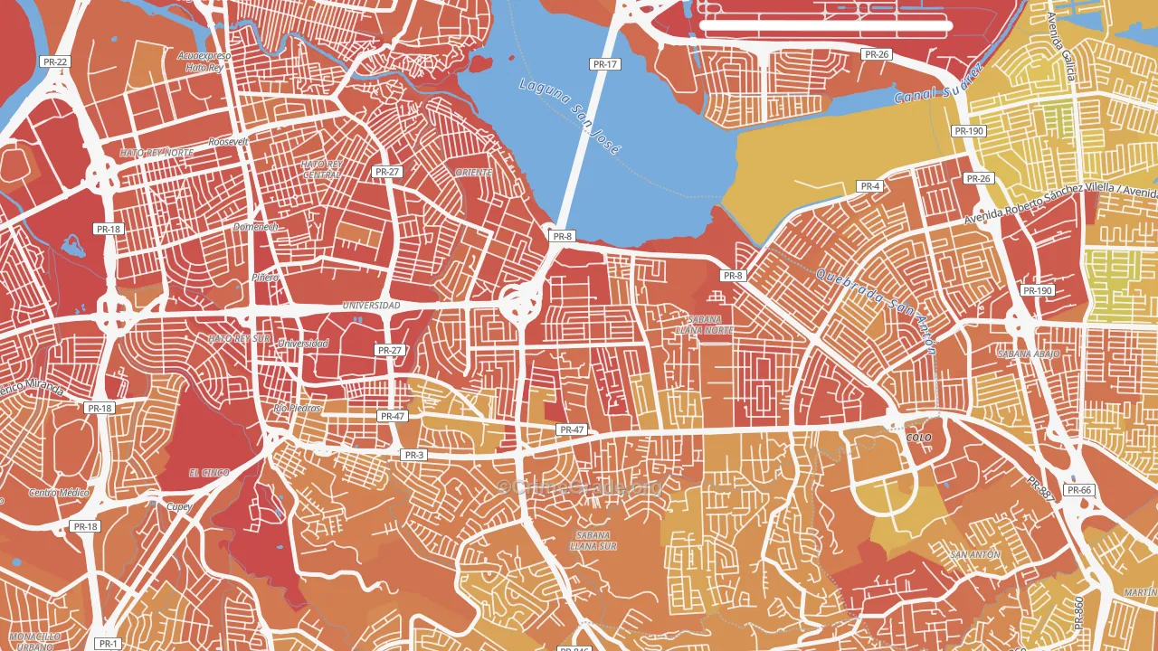 Villa Prades, San Juan, PR Map of Vehicle Theft Rates