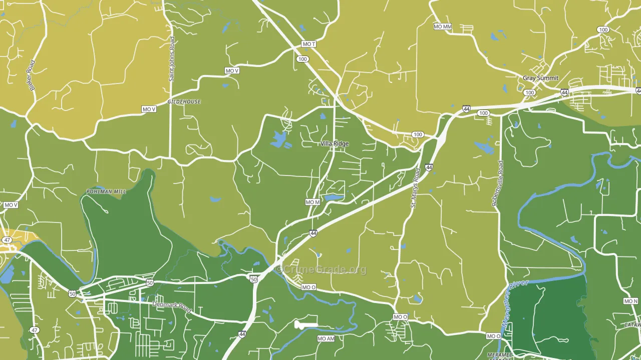 Villa Ridge, MO Map of Vehicle Theft Rates