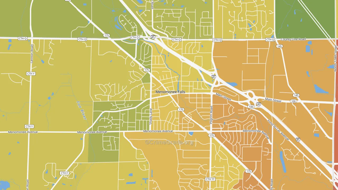 Village Centre, Menomonee Falls, WI Map of Vehicle Theft Rates