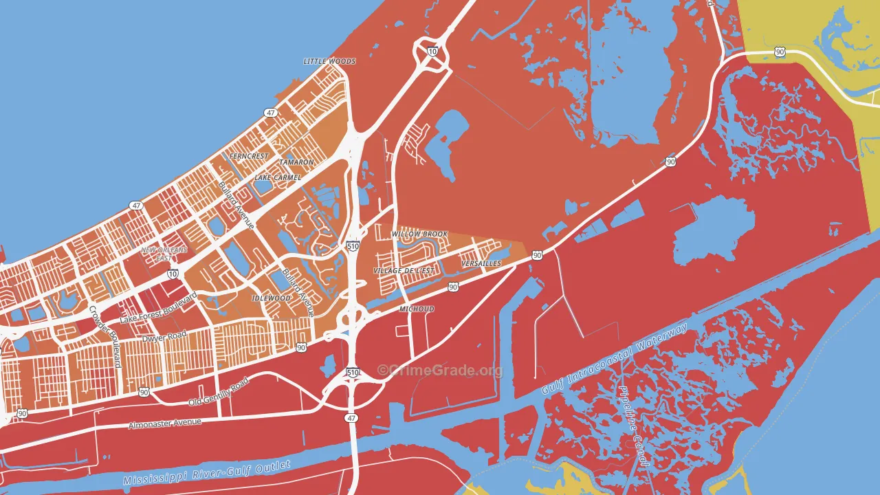 Village de L'Est, New Orleans, LA Map of Vehicle Theft Rates