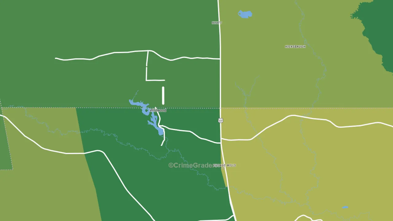 Village Mills, TX Map of Vehicle Theft Rates