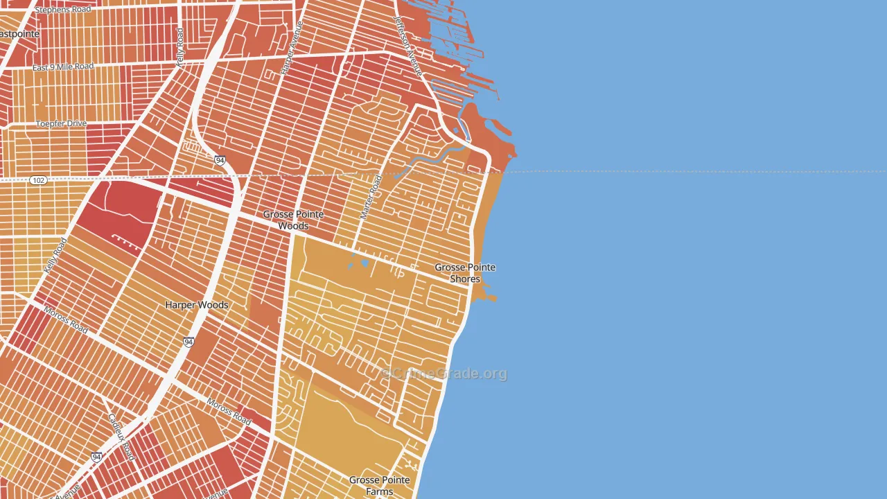 Village of Grosse Pointe Shores, MI Map of Vehicle Theft Rates