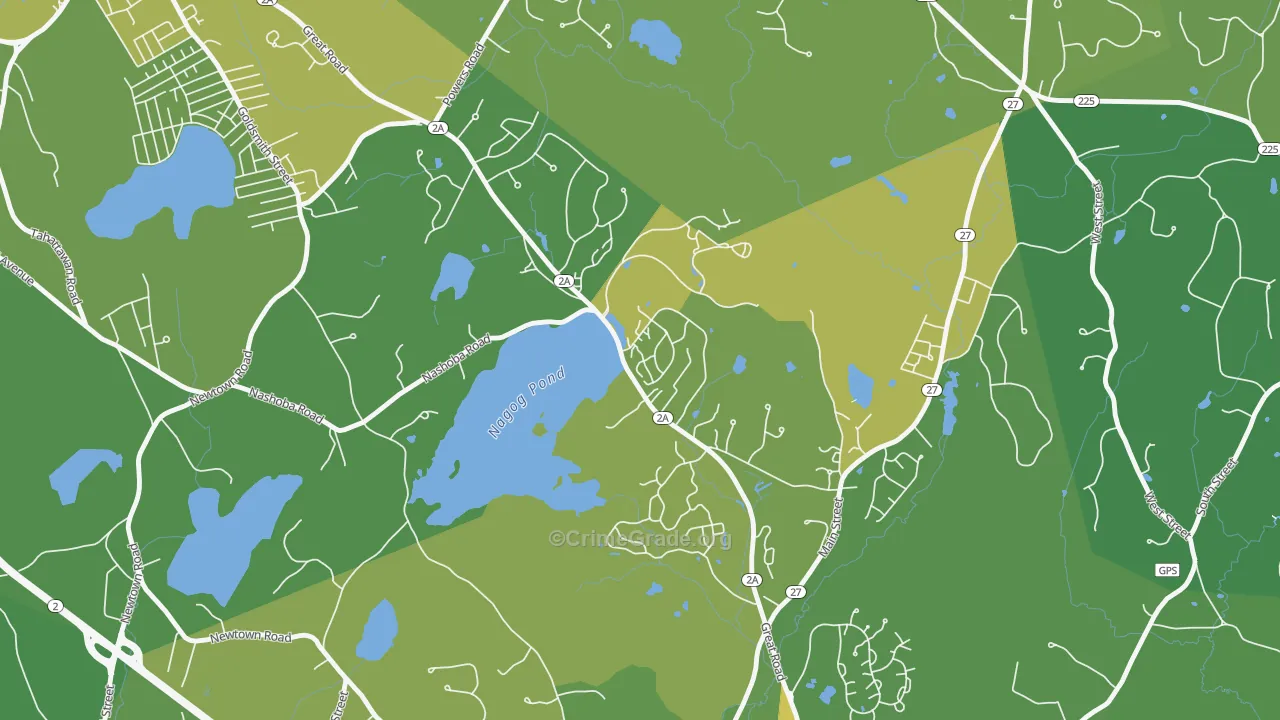Village Of Nagog Woods, MA Map of Vehicle Theft Rates
