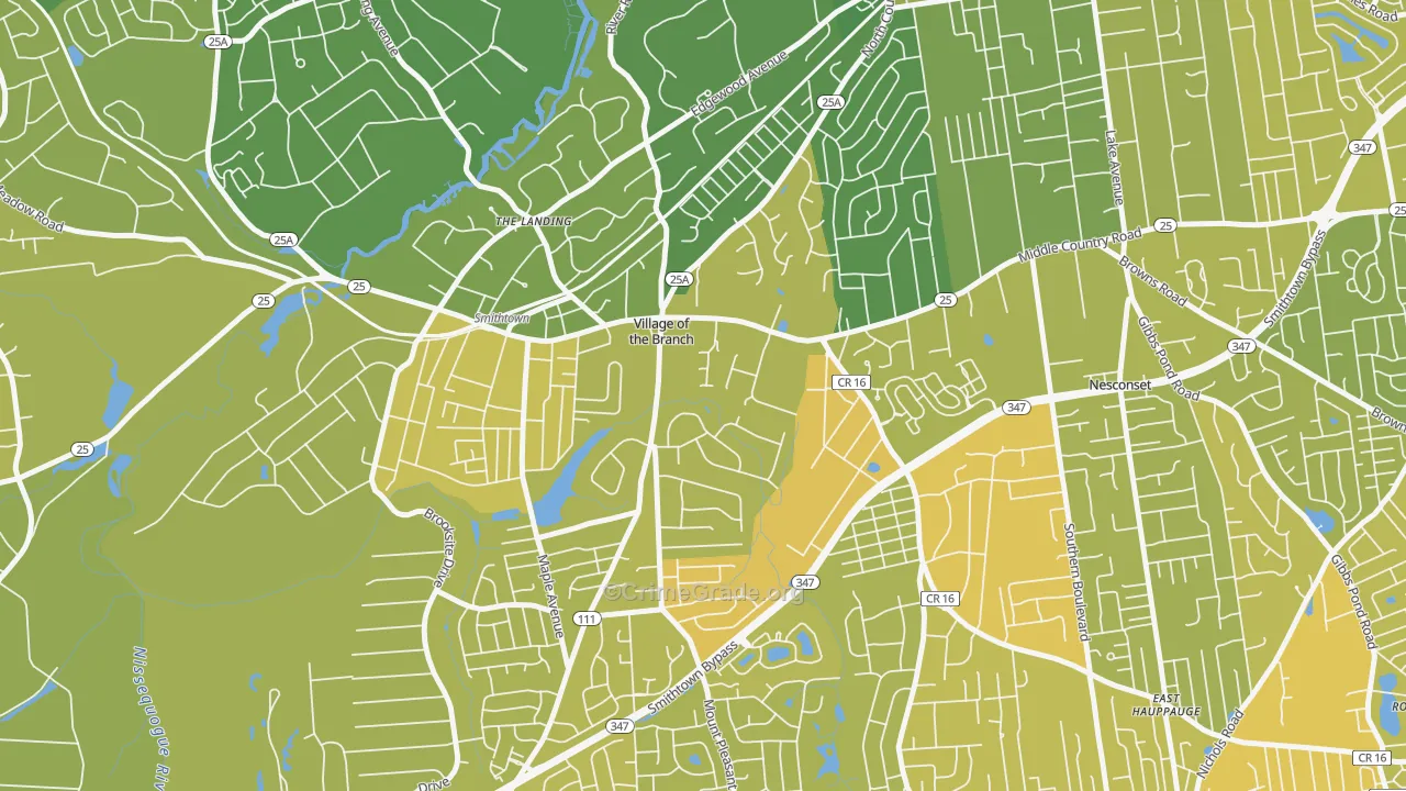 Village of the Branch, NY Map of Vehicle Theft Rates