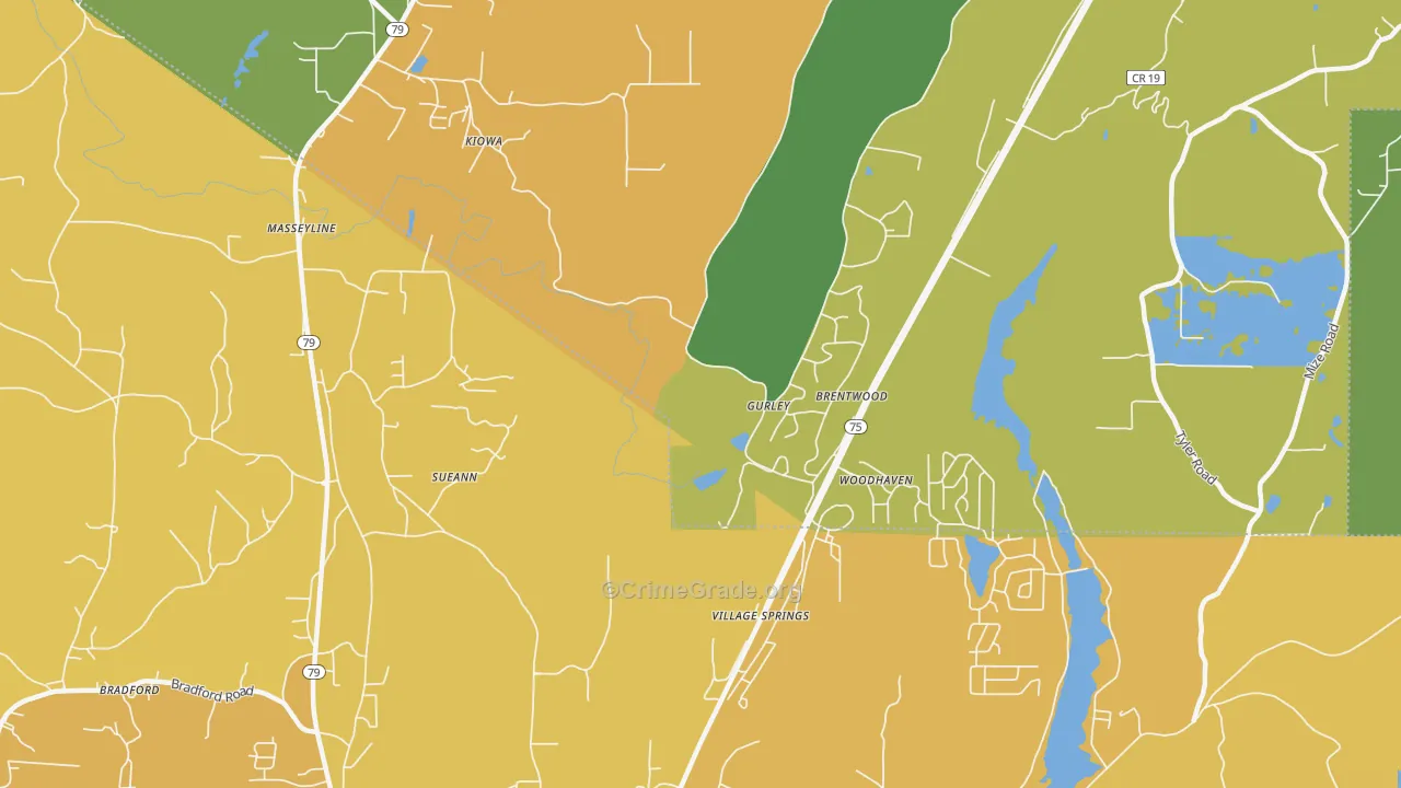Village Springs, AL Map of Vehicle Theft Rates