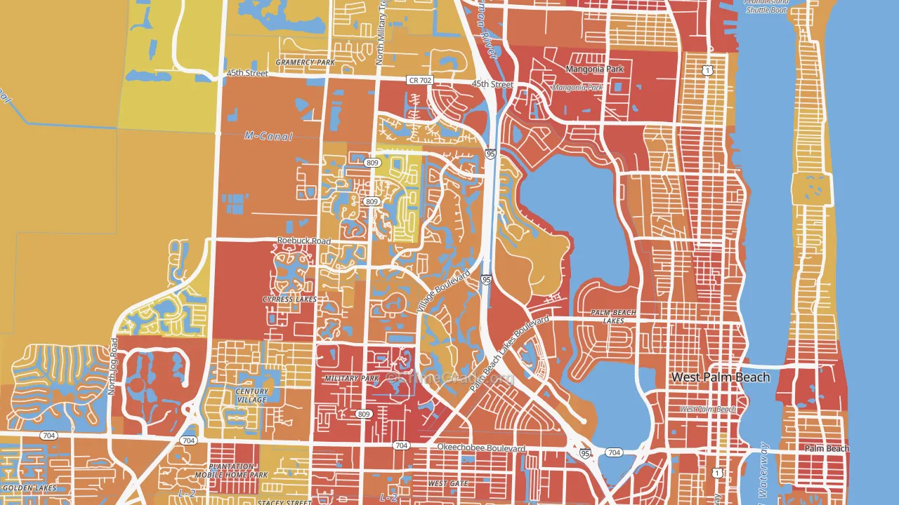 Villages of Palm Beach Lakes, West Palm Beach, FL Map of Vehicle Theft Rates