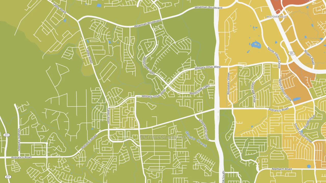 Villages of Westcreek, San Antonio, TX Map of Vehicle Theft Rates