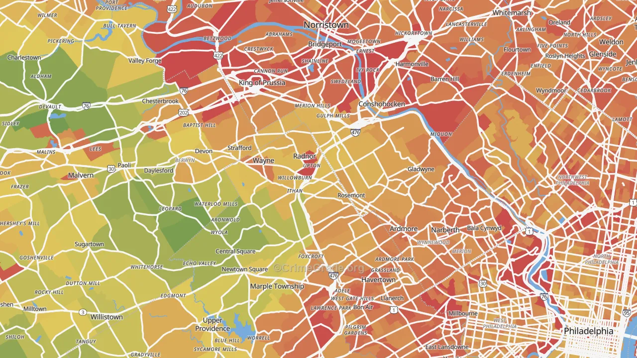 Villanova, PA Map of Vehicle Theft Rates