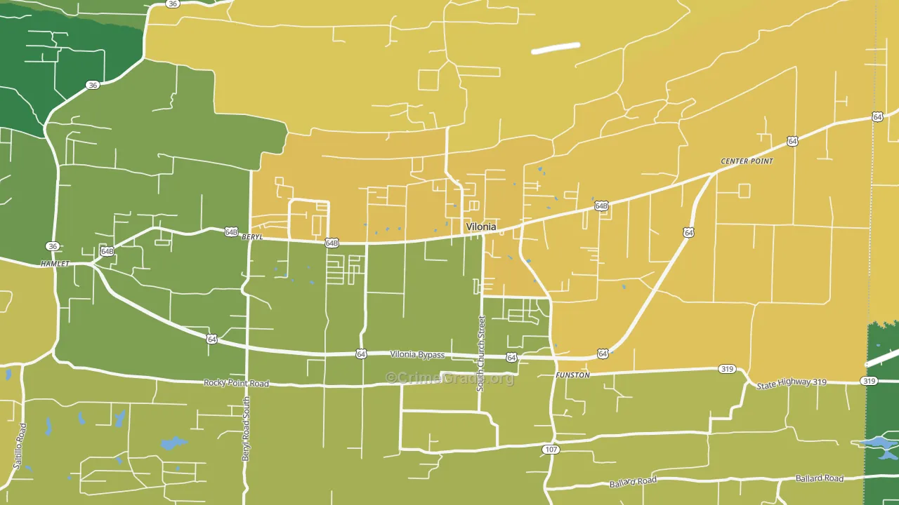 Vilonia, AR Map of Vehicle Theft Rates