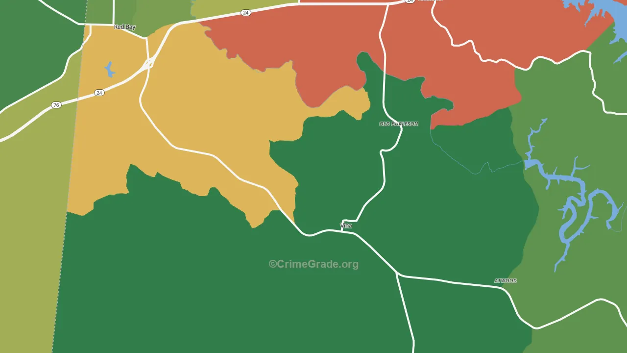 Vina, AL Map of Vehicle Theft Rates