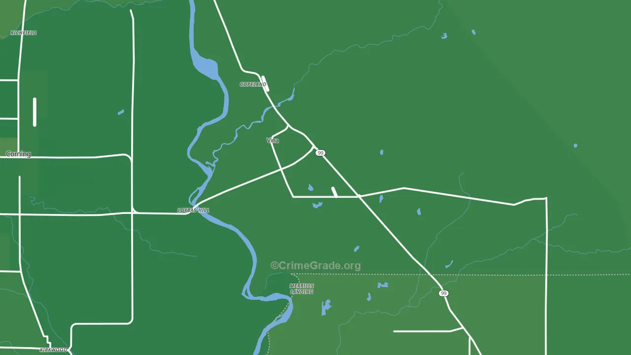 Vina, CA Map of Vehicle Theft Rates