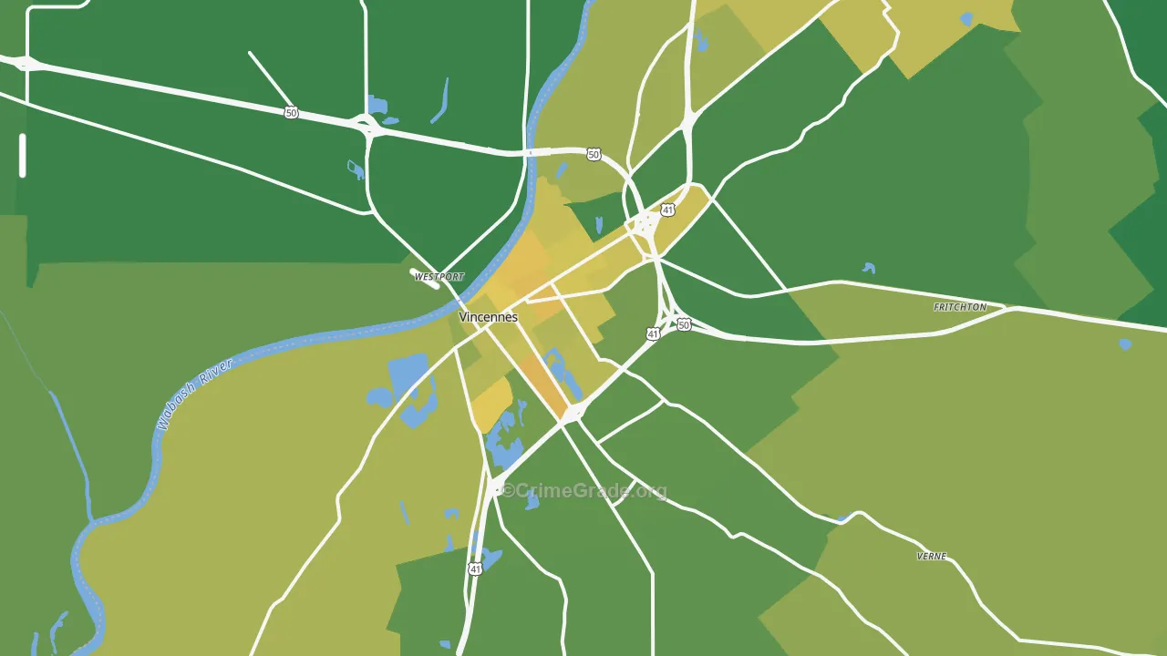 Vincennes, IN Map of Vehicle Theft Rates