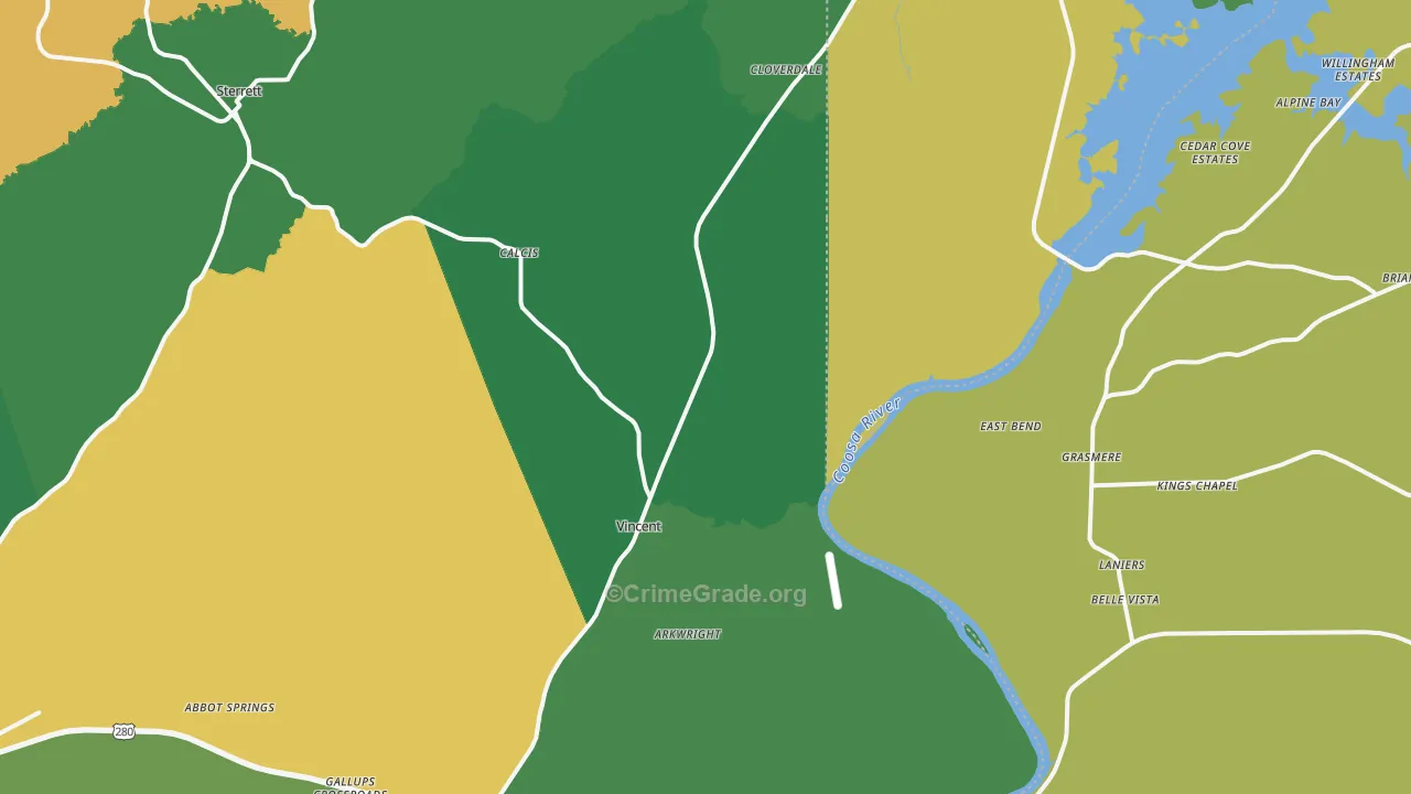 Vincent, AL Map of Vehicle Theft Rates