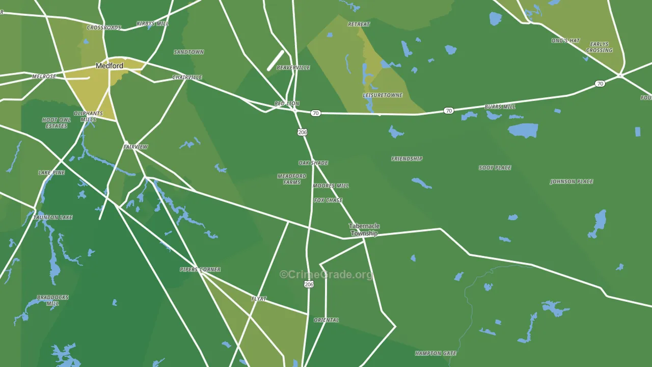 Vincentown, NJ Map of Vehicle Theft Rates