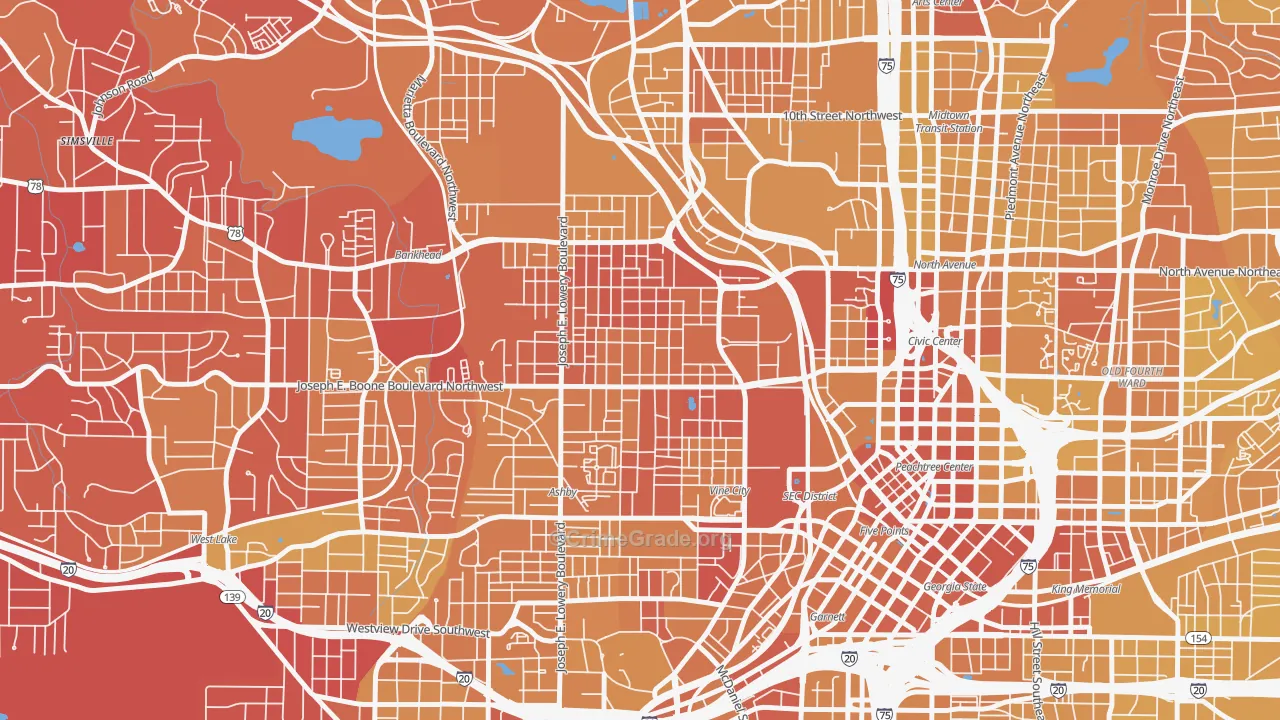 Vine City, Atlanta, GA Map of Vehicle Theft Rates