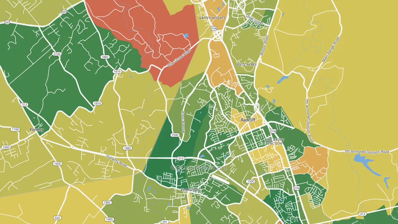 Vine Grove Junction, KY Map of Vehicle Theft Rates