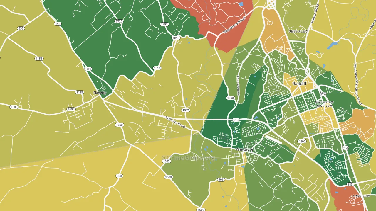 Vine Grove, KY Map of Vehicle Theft Rates