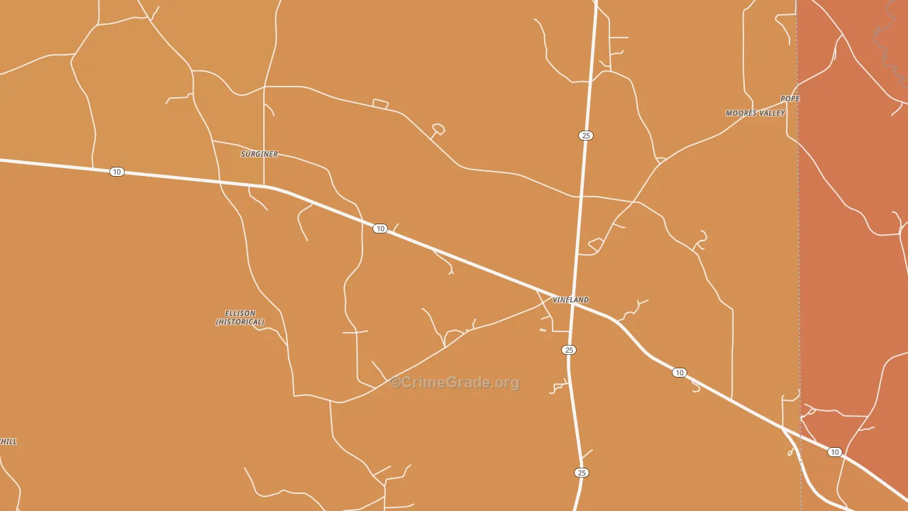 Vineland, AL Map of Vehicle Theft Rates