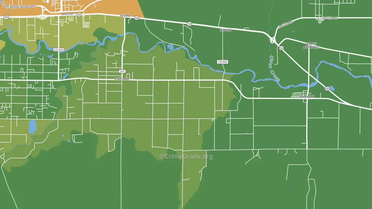 Vineland, CO Map of Vehicle Theft Rates