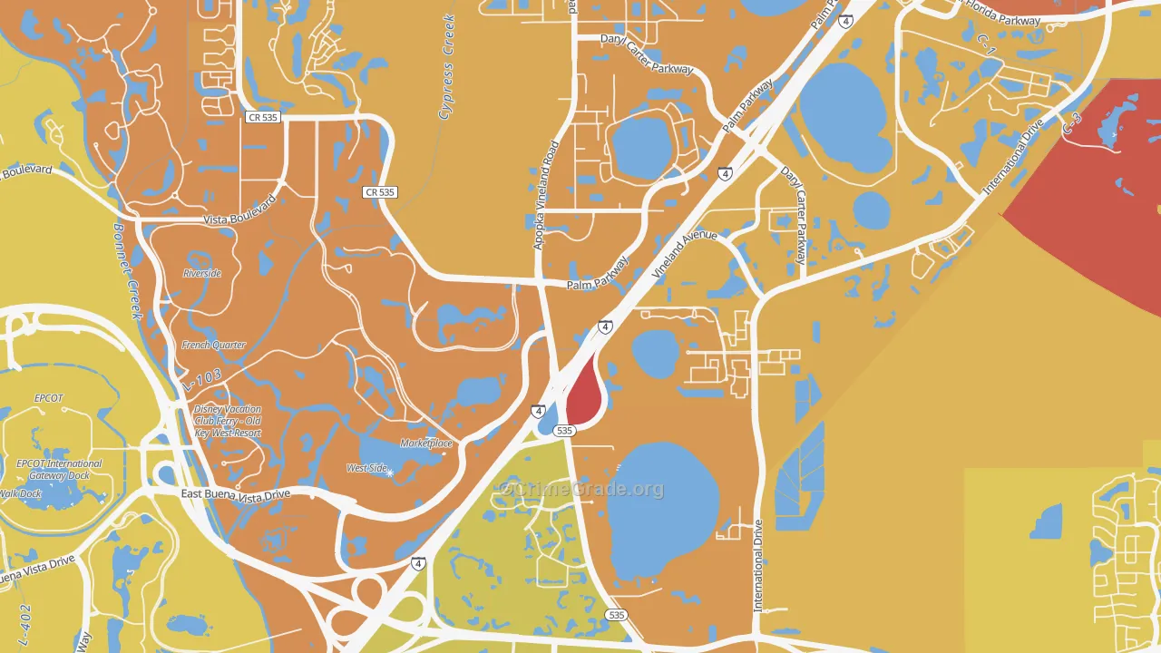 Vineland, FL Map of Vehicle Theft Rates