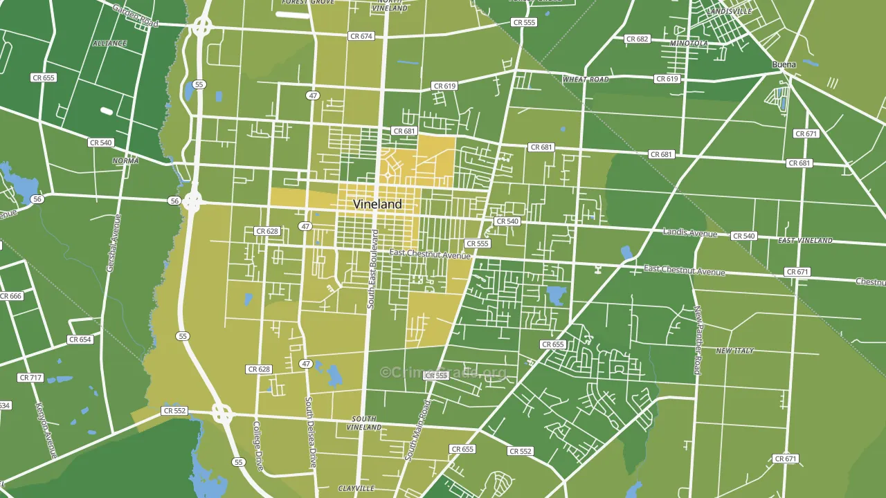 Vineland, NJ Map of Vehicle Theft Rates