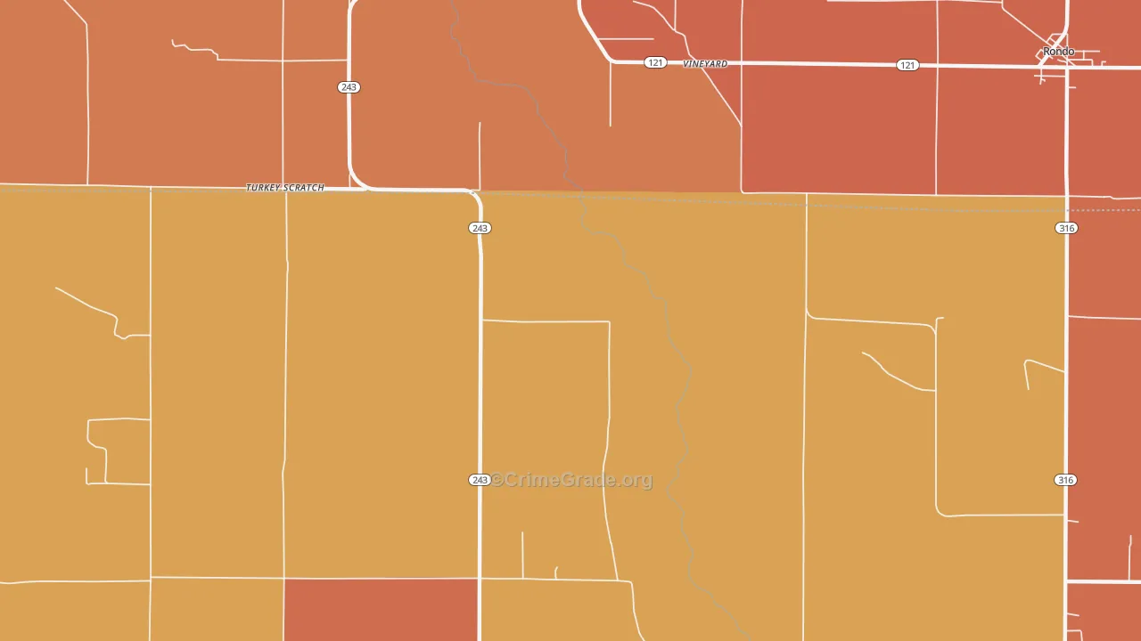 Vineyard, AR Map of Vehicle Theft Rates
