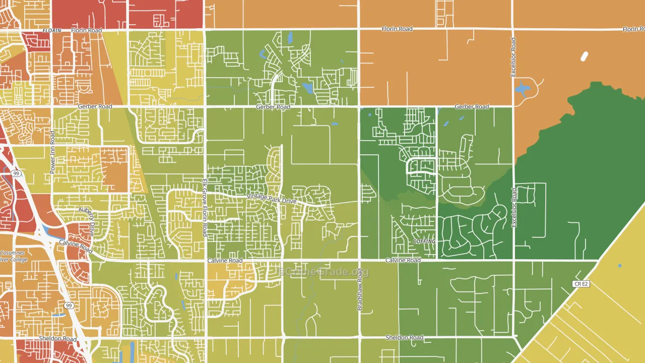 Vineyard, CA Map of Vehicle Theft Rates